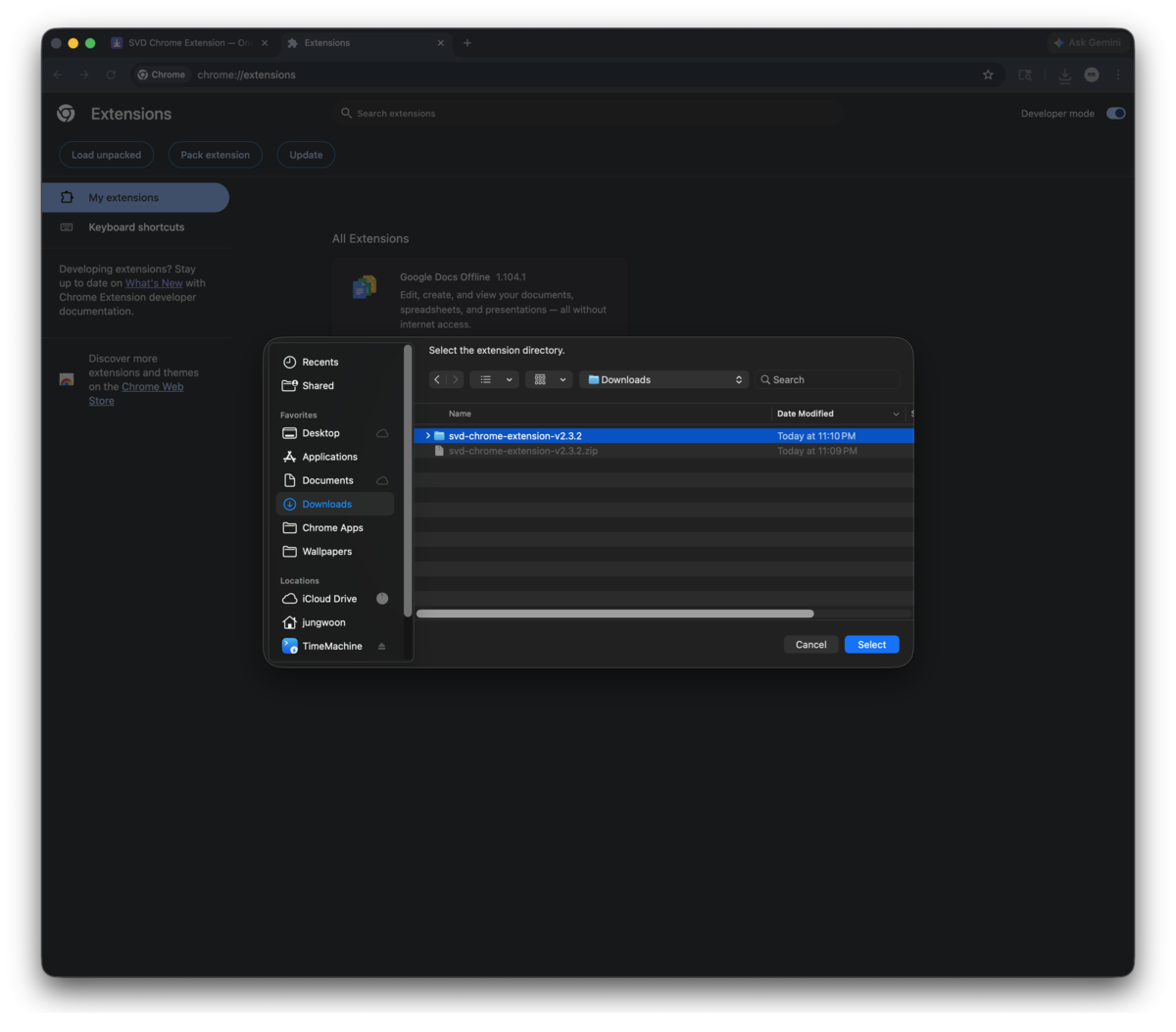 Folder selection dialog