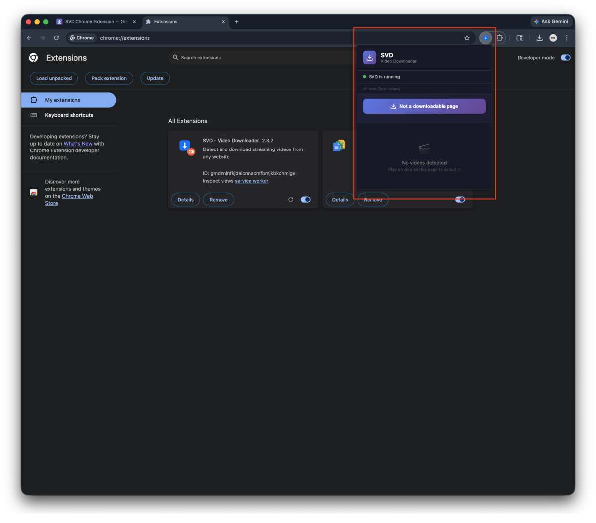 SVD popup showing 'SVD is running'